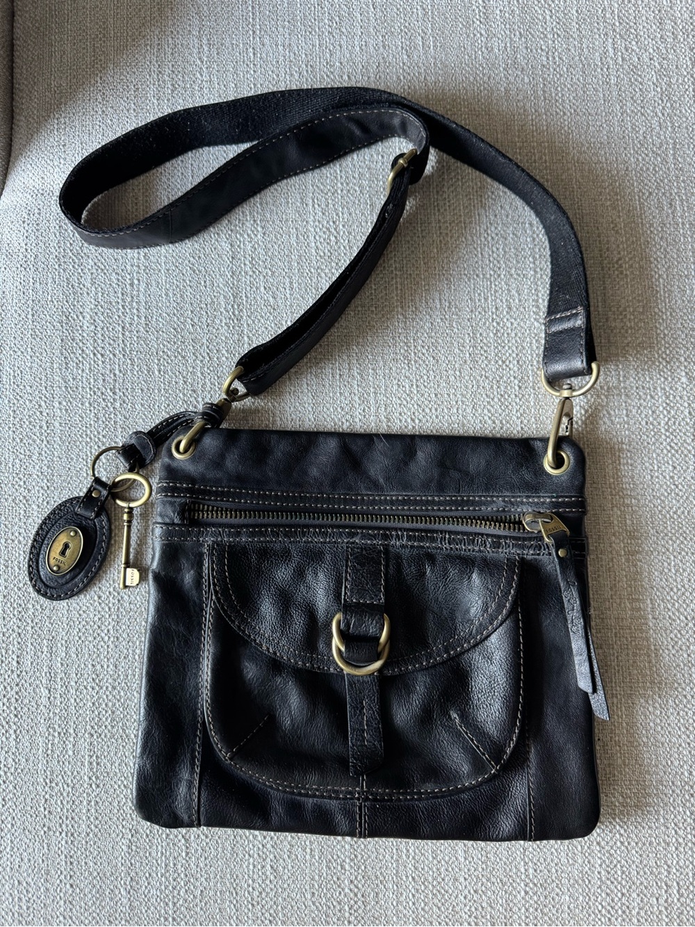 Fossil Black Leather Crossbody Bag